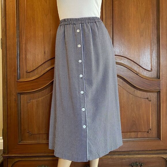 80s Gingham Shirt & Skirt Set Vintage 2 Piece Black & White Top & Skirt Size M - Picture 5 of 11